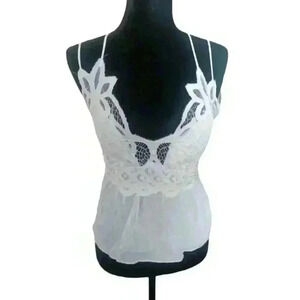J for Justify Womens White Lace Peplum Tank M